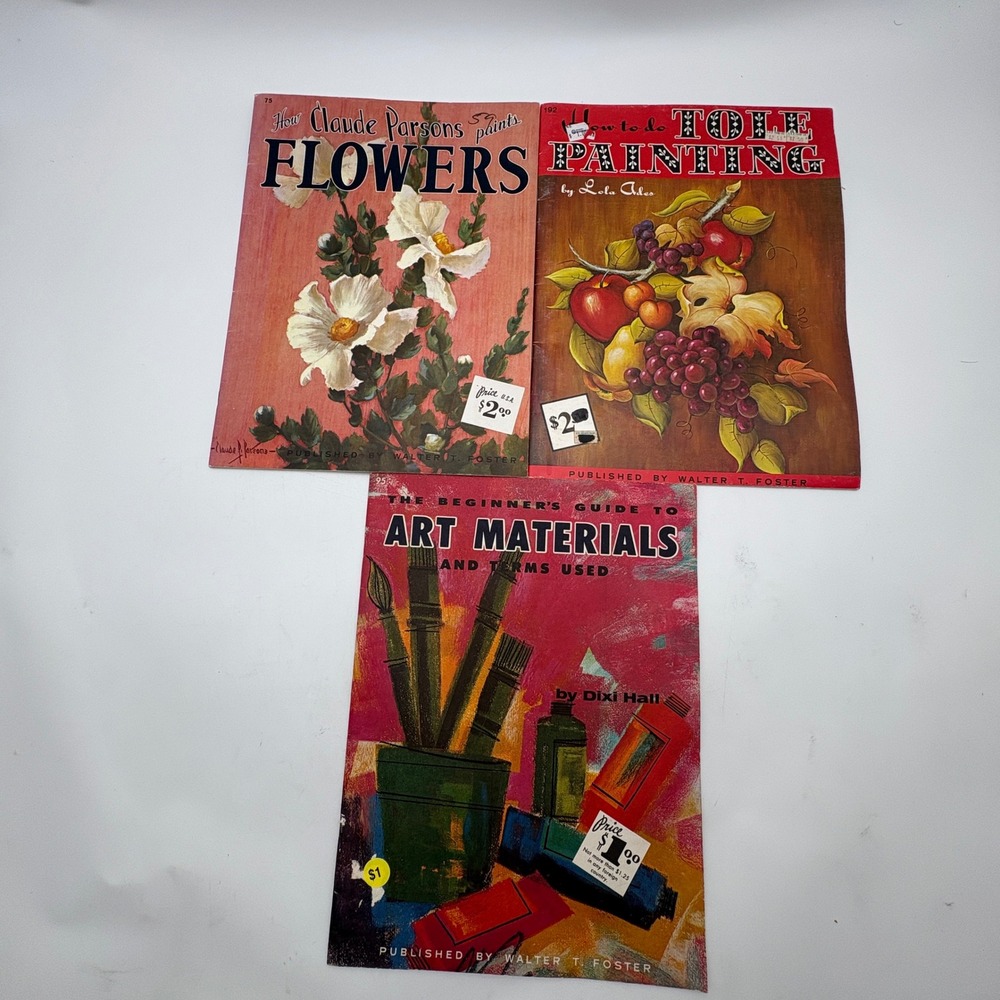 Vintage Walter T Foster Art Books Lot Flowers Tole Painting Art Materials 3pc
